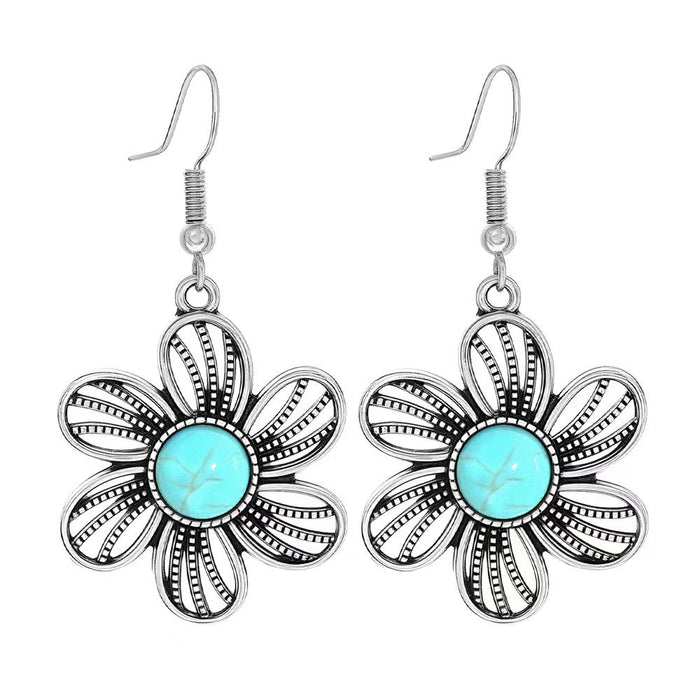 Wholesale Beach Vacation Geometric Alloy Earrings with Turquoise Acrylic Fashion Jewelry MOQ≥2
