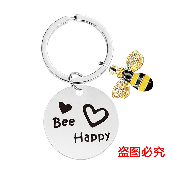 Wholesale Little Bee Thanksgiving Teacher's Day Alloy Keychain JDC-KC-GangGu048