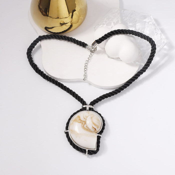 Wholesale holiday style ink black rope conch necklace female clavicle chain