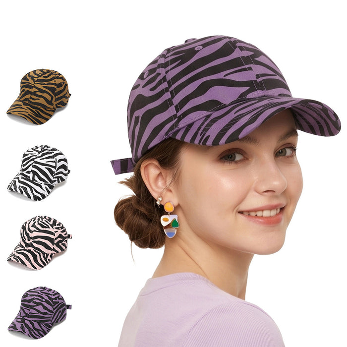 Wholesale Women' s Zebra Pattern Baseball Cap Curved Brim Sun Hat Summer Fashion