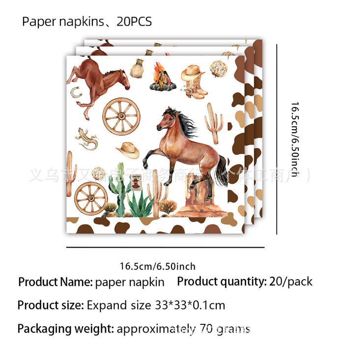Wholesale Western Horse Racing Cowboy Kentucky Derby Party Set Paper Plates Napkins Tablecloth Tableware Horse Racing Theme