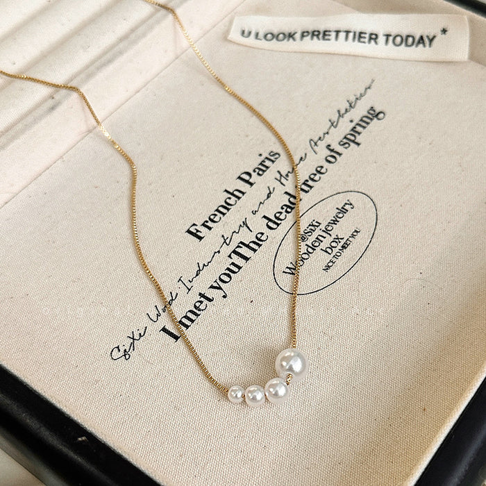 Wholesale Titanium steel simple temperament bead collarbone chain light luxury high-end feeling gold-plated pearl necklace neckchain