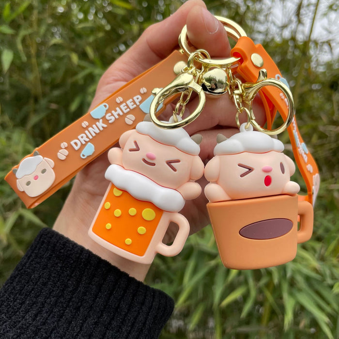 Wholesale 3D cute tea cup, sheep keychain pendant, backpack accessories, couple car keychain gift