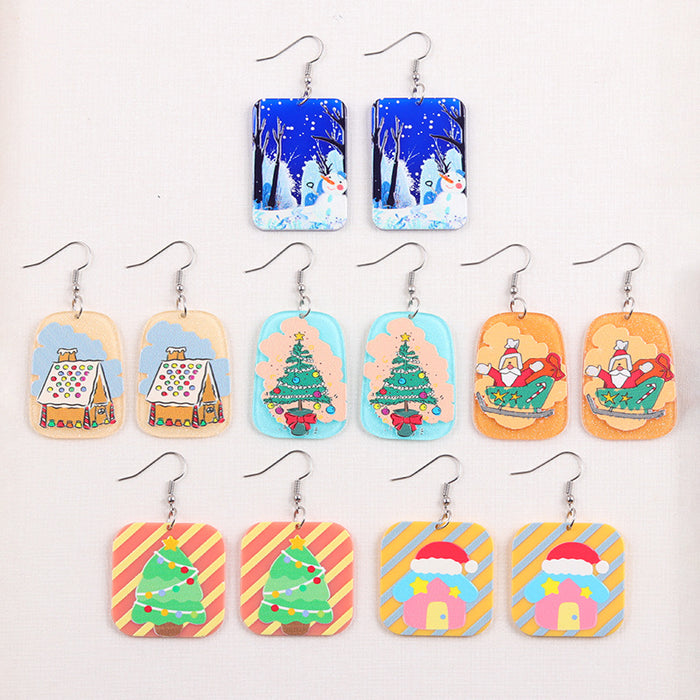 Wholesale Christmas Print Geometric Acrylic Earrings