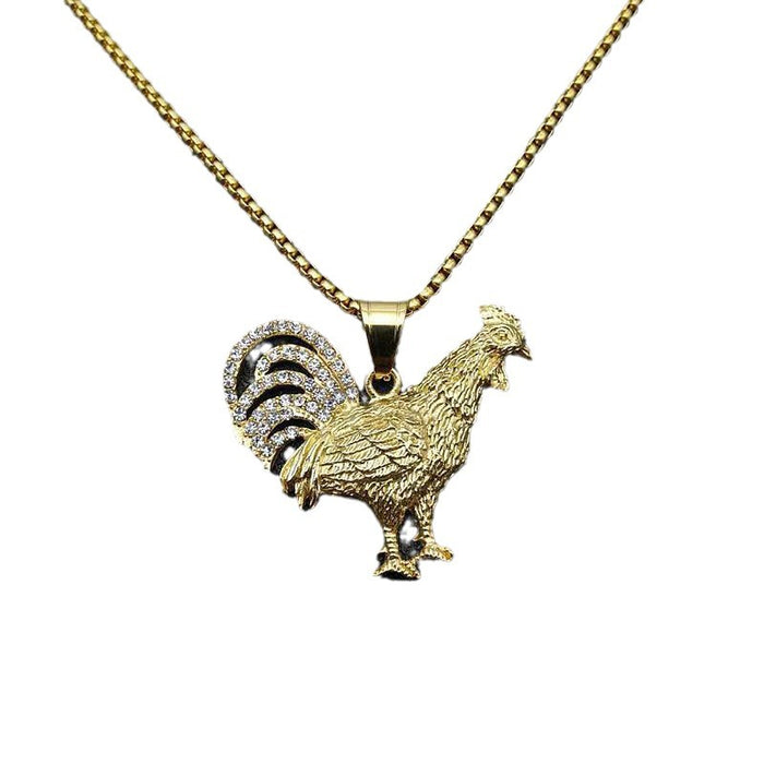 Wholesale Titanium Steel Gold Plated Diamond Chicken Necklace JDC-NE-ChengHan012