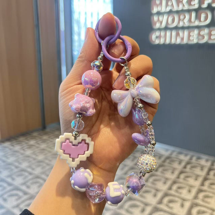 Wholesale Painted handmade bead bow keychain pendant with washer, crystal rhinestone keychain