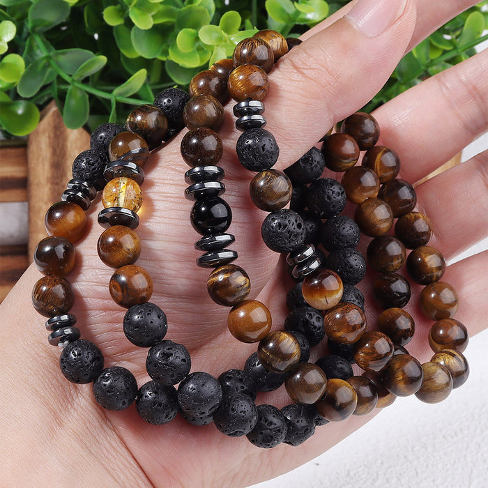 Wholesale Specially designed for volcano yellow tiger eye natural stone bead bracelet men's retro bracelet bracelet bracelet single circle set