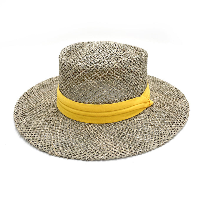 Wholesale Straw Hat for Women Hollow Flat-Top Hat, British Style Sun Protection Straw Hat