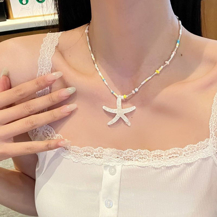 Wholesale Blue bead necklace, seaside vacation style, sweet collarbone chain accessory