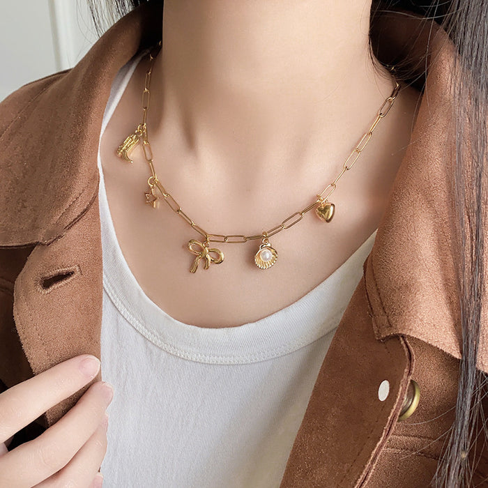 Wholesale Paperclip Bow Beach Charm Necklace