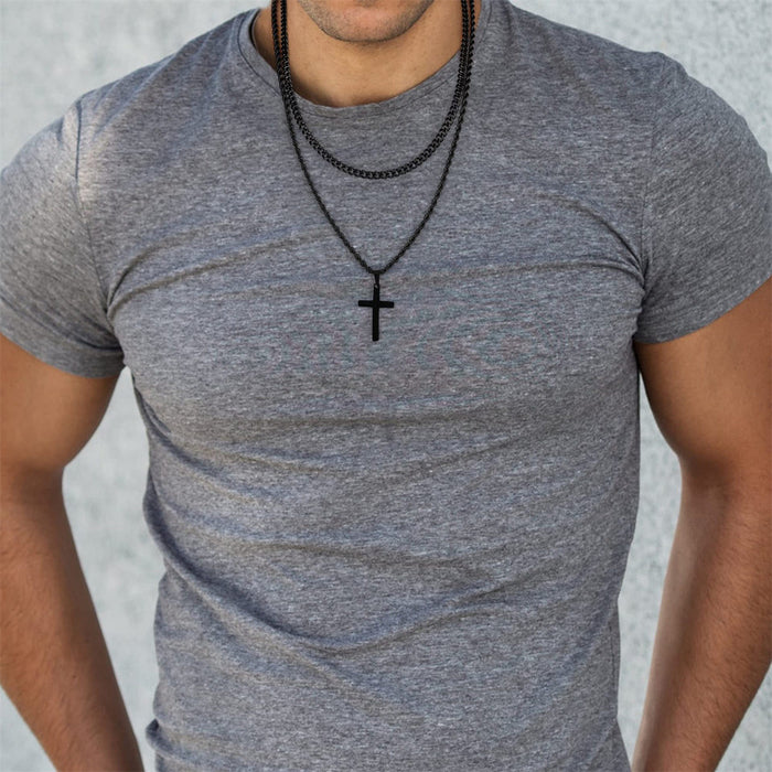 Wholesale Cross stainless steel necklace, personalized and versatile, double-layer stacked chain