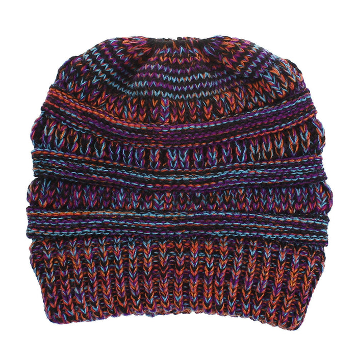 Wholesale Winter Multicolor knitted hat for women with a ponytail opening.