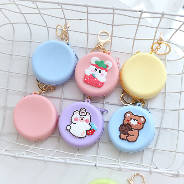 Wholesale Cartoon round silicone coin purse cute coin data cable storage bag girls bag pendant access control key bag