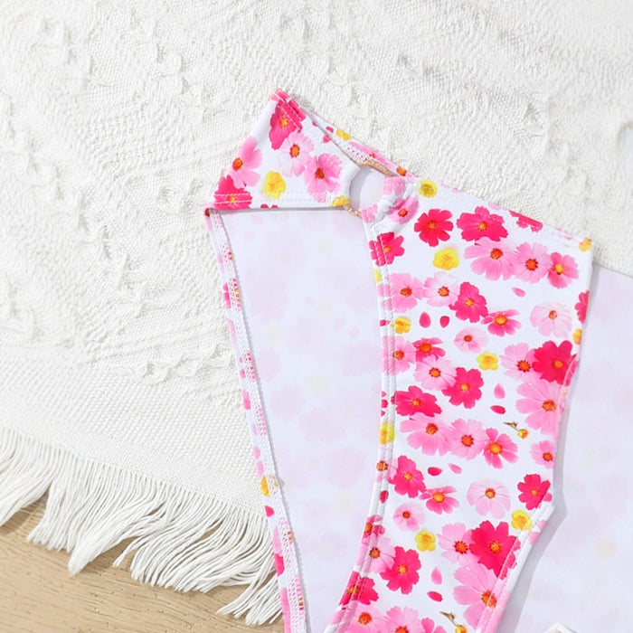 Wholesale New two-piece split swimsuit with floral hanging neck for children