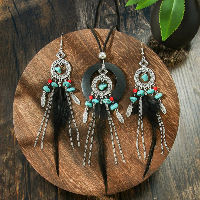 Wholesale Ethnic Geometric Antique Silver Alloy Earring Necklace Set - 4 Styles MOQ≥2