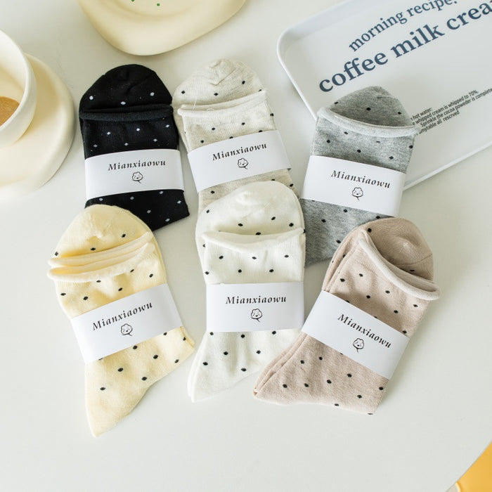 Wholesale Socks with curled edges and polka dots, mid tube socks, cotton socks, thin styles, stacked socks, socks