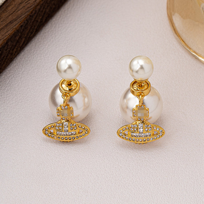 Wholesale Diamond-encrusted pearl earrings