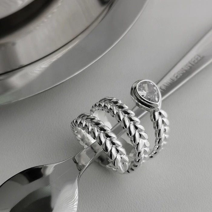 Wholesale Zircon wrapped ring with temperament, personality, wheat ear design, adjustable opening