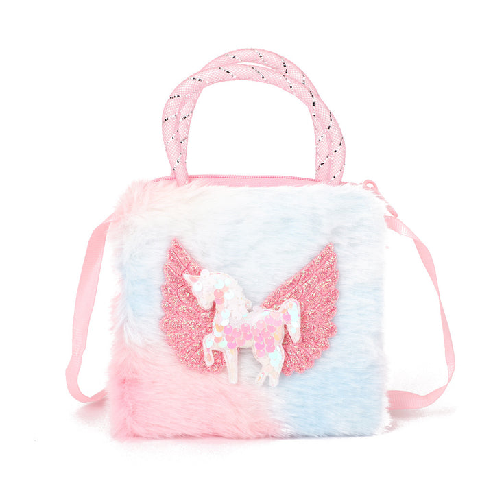 Wholesale Children' s Colorful Plush Unicorn Small Satchel Shoulder Bag