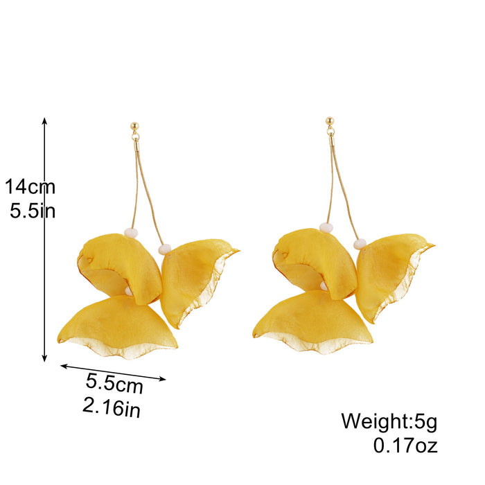 Wholesale Exaggerated flower tassel earrings, personalized earrings, temperament long fabric earrings, red flower earrings