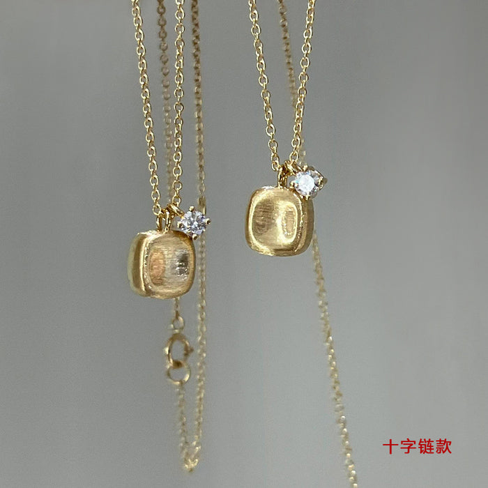 Wholesale Square Sugar Necklace Women's Woolen Chain All-match Golden Pendant  Titanium Steel Clavicle Chain