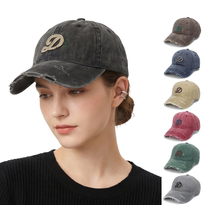 Wholesale Distressed Baseball Cap with Letter D Embroidery Retro Fashion Accessory
