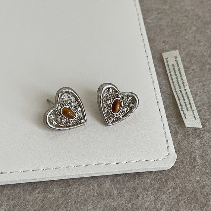 Wholesale Lace Heart Tiger Eye Stone Pull-out Sweater Chain