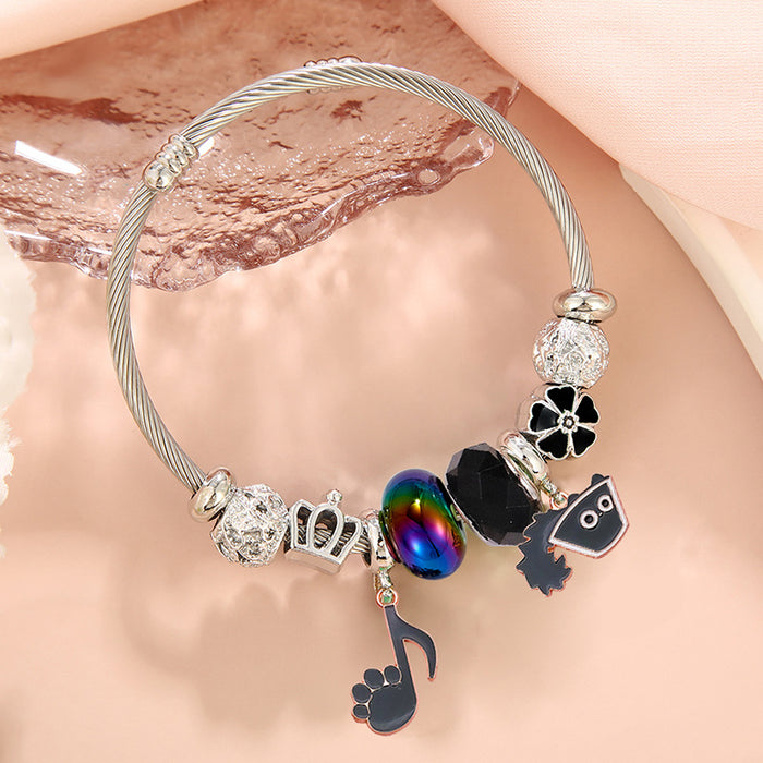 Wholesale Stainless Steel Plated Cartoon Black Cat Pendant Adjustable Bracelet for Women Party Wear