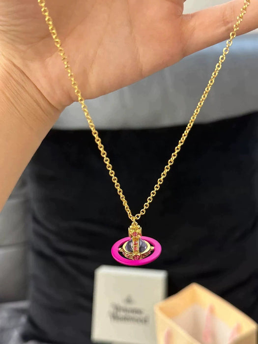 Wholesale Oil-sprayed 3D Saturn Necklace Choker Necklace