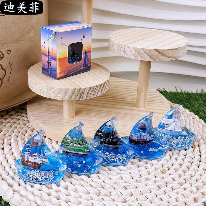 Wholesale Creative Floating Cartoon  Decompression Liquid Sailing Crafts Ornaments Transparent Oil Leakage Acrylic Gift