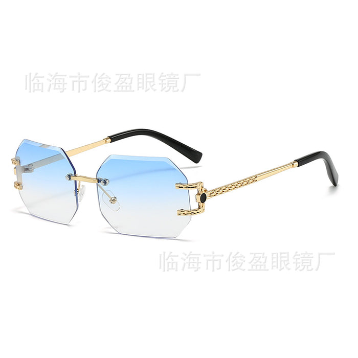 Wholesale Frameless polygonal sunglasses for women, personalized glasses for fashion, gradient color sunshade sunglasses for men