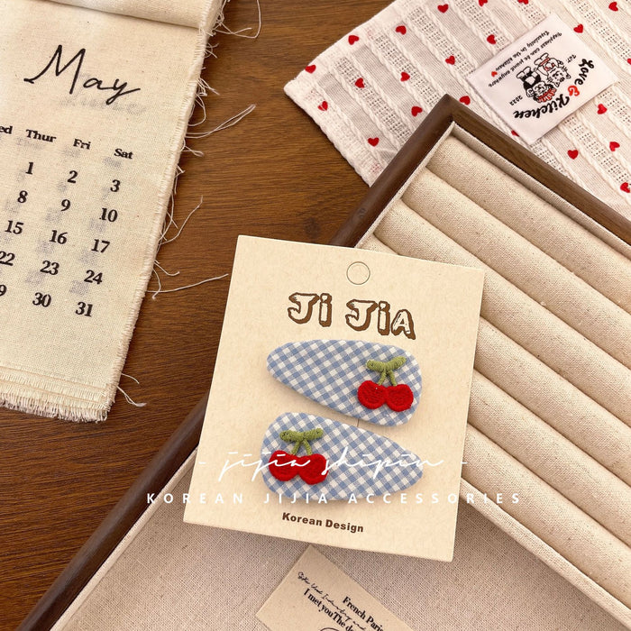 Wholesale New handmade fabric floral hair clip, cute apple cherry floral hair clip, versatile plaid hair accessory