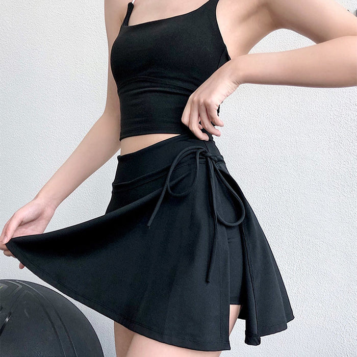 Wholesale Sports yoga short skirt, tennis skirt, anti glare fake two-piece side slit gym