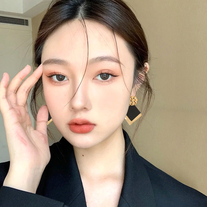 Wholesale Metallic Square Earrings Women's Versatile High-end Personalized Earrings