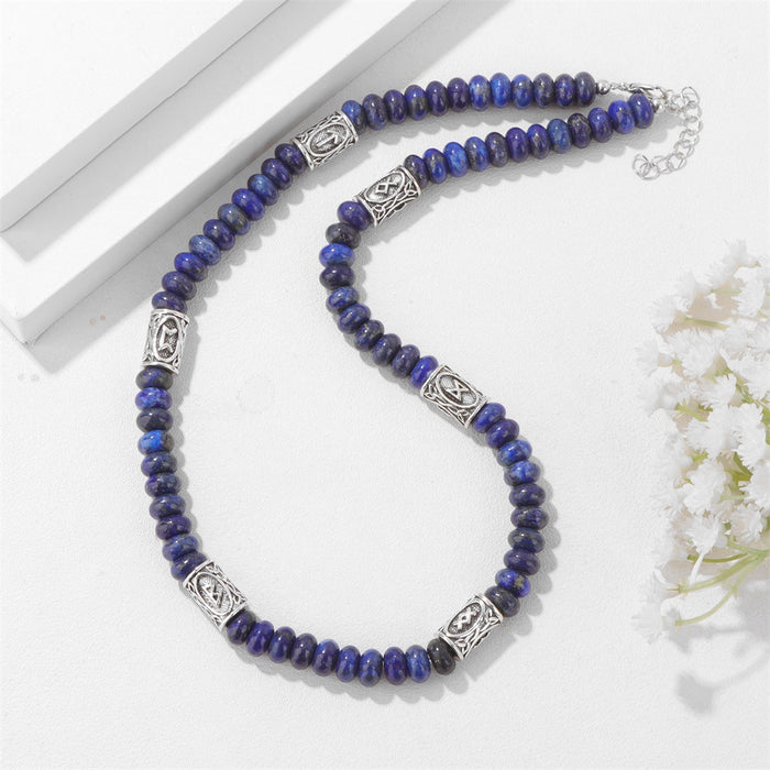 Wholesale 5* 8mm stone abacus bead necklace with Norwegian runes lapis lazuli and tiger' s eye a clavicle chain