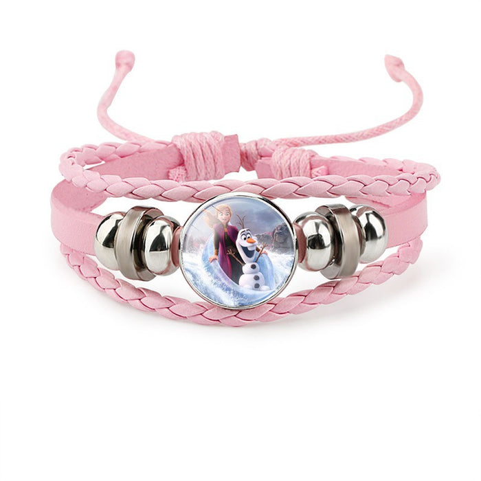 Wholesale Cartoon Time Gemstone Pink Multi-layered Cowhide Bracelet JDC-BT-DM005
