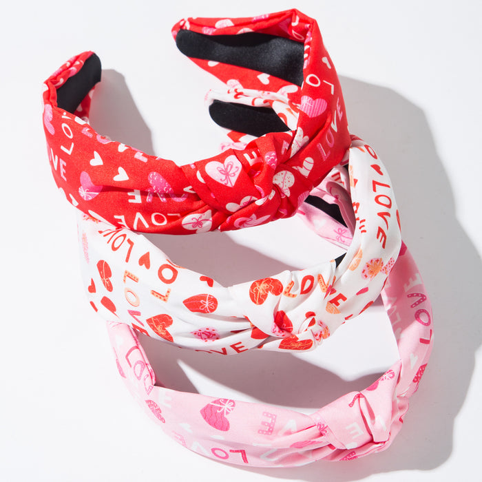 Wholesale Valentine' s Day 3-pack fabric printed letter heart headbands