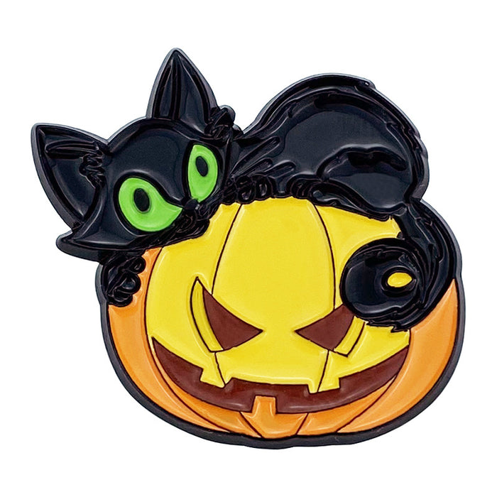 Wholesale Baked Varnish Zinc Alloy  Brooch Pumpkin Black Cat Design Fashion Accessory For Bags And Clothing MOQ≥2