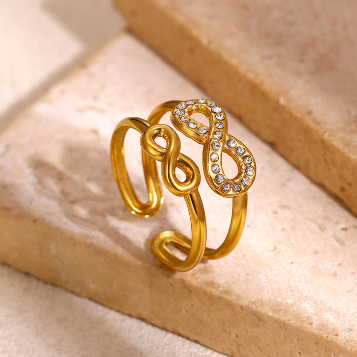 Wholesale Stainless Steel Geometric Open Ring with Micro-Set Zircon Gold Finish Trendy