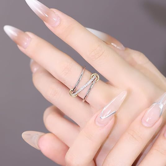 Wholesale Real gold electroplated smooth sparkling diamond three piece ring set, copper decoration simple ring