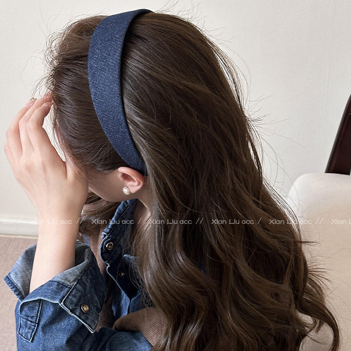 Wholesale New high-end denim wide edge headband, simple compression headband, facial hair clip headband, hair accessory