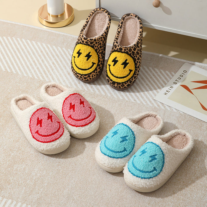 Wholesale Winter style lightning smiley face cotton slippers for women indoor home non-slip home autumn and winter warm slippers