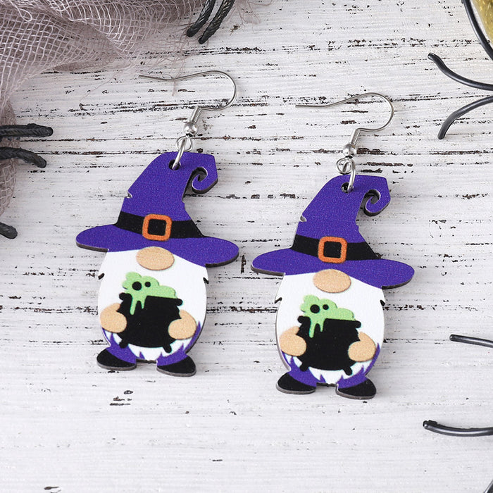 Wholesale  Bat Skull Cute Dwarf Pendant Earrings Wooden Gothic Double-sided Earrings