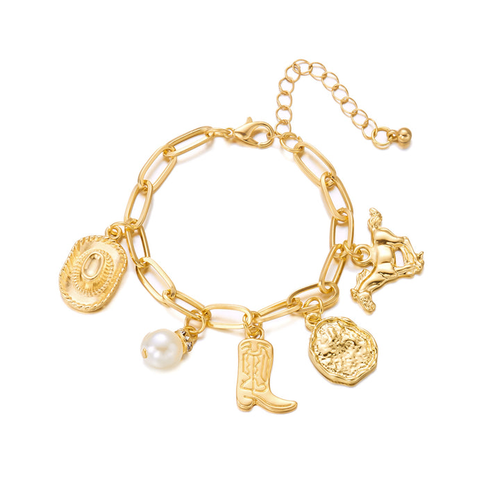 Wholesale Vintage Bohemian Western Style Cowboy Hat Boots Pendant Necklace Bracelet