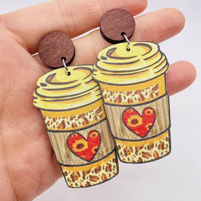 Wholesale Wooden Earrings Hollow Sunflower  Personalized Leopard Print Striped Retro Earrings