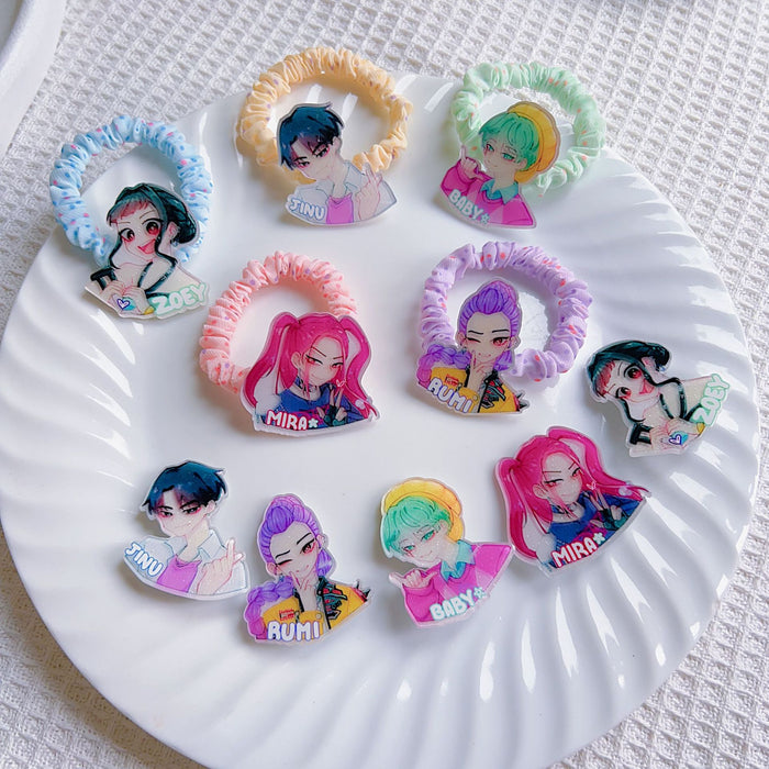 Wholesale 5 pcs Cute cartoon hair scrunchies with KPOP acrylic plate