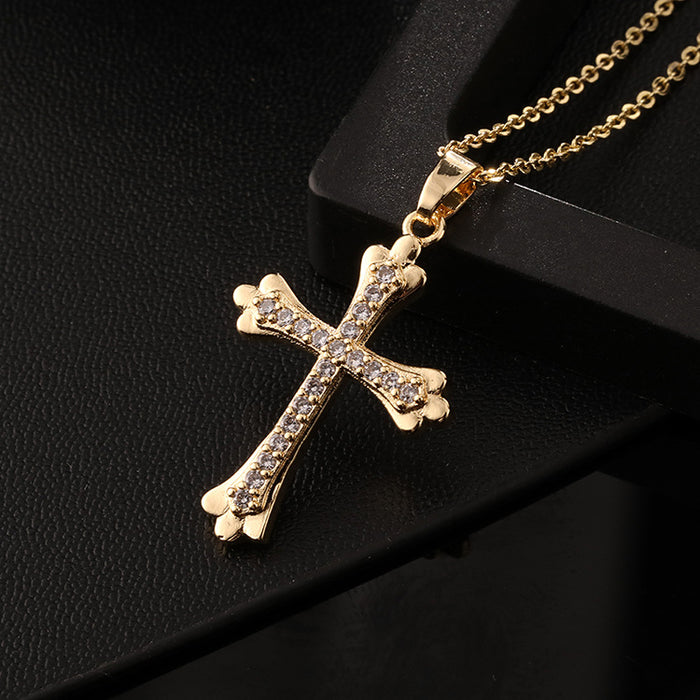 Wholesale Copper Inlaid Zircon Cross Pendant Necklace JDC-NE-ShangY035