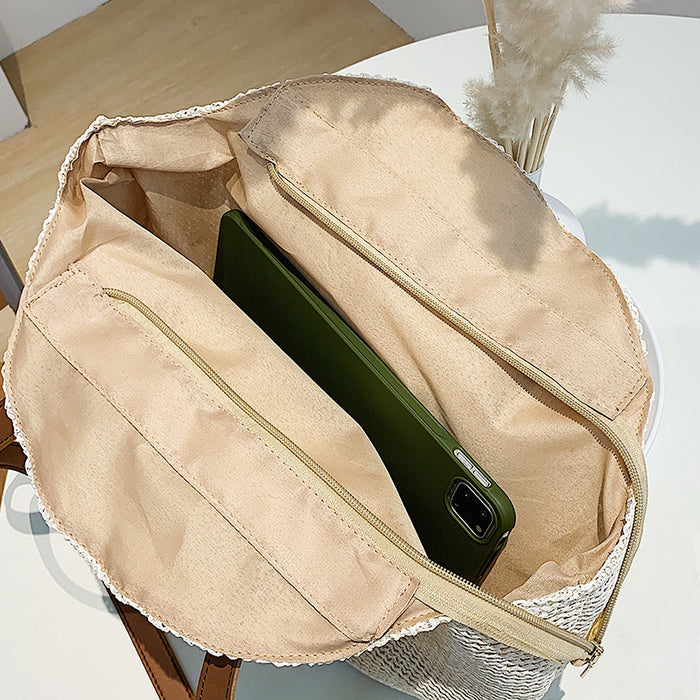 Wholesale Vintage large capacity grass woven bag, hand-held shoulder bag