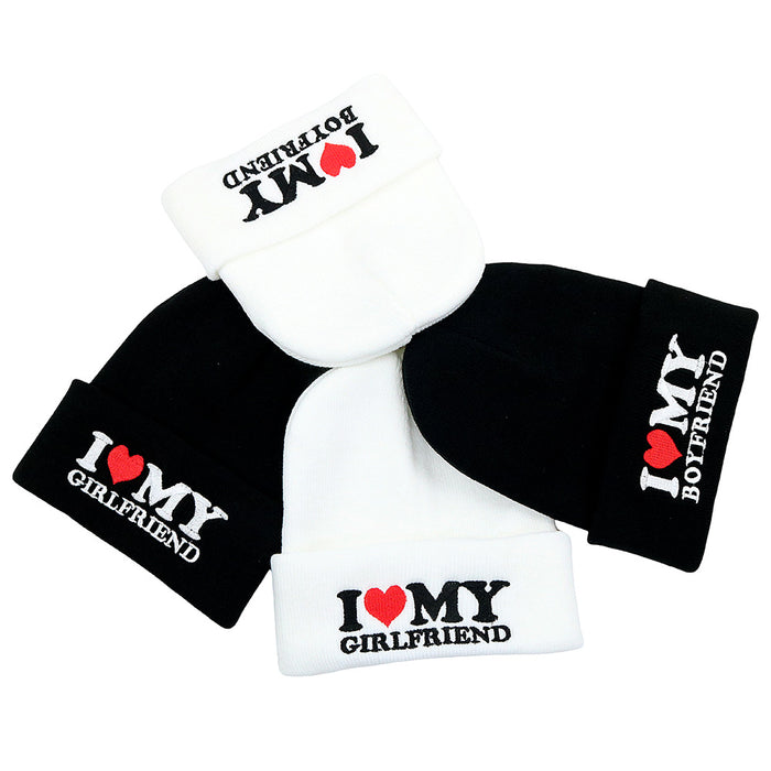 Wholesale Valentine's Day Gift I Love My Girlfriend Embroidery Acrylic Wool Knitted Hat JDC-FH-HaiPu010