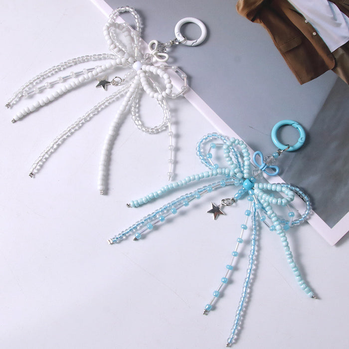 Wholesale Luminous Bead Alloy Bow Beaded Keychain Mobile Phone Chain